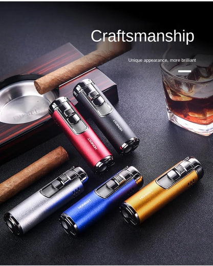 Cylindrical Metal Windproof Gas Lighter Red Flame