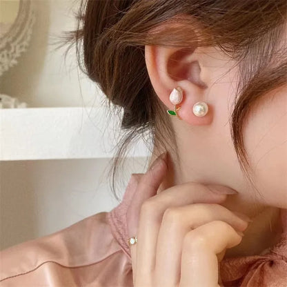 Pearl Tulip Flower Stud Earrings