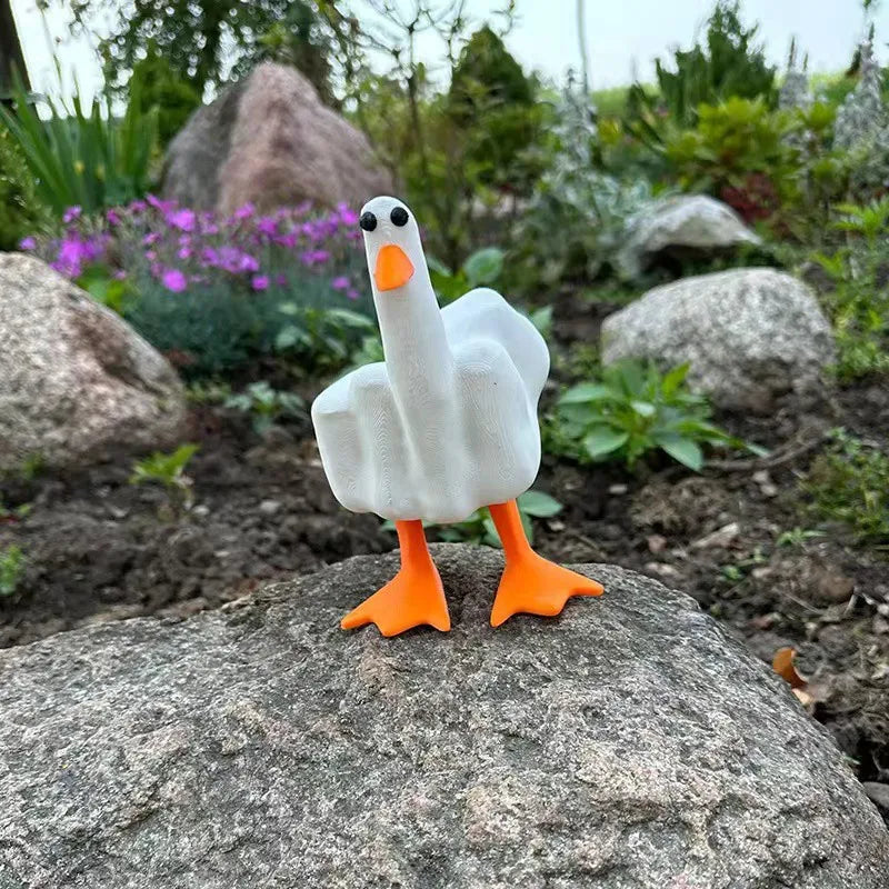 Middle Finger Duck Decorative Figurine Funny Tabletop Duck Ornament Resin Craft for Home Garden Desk Decoration