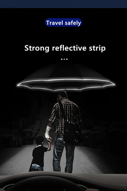 REFLECTIVE STRIPE REVERSE LED LIGHT AUTOMATIC UMBRELLA