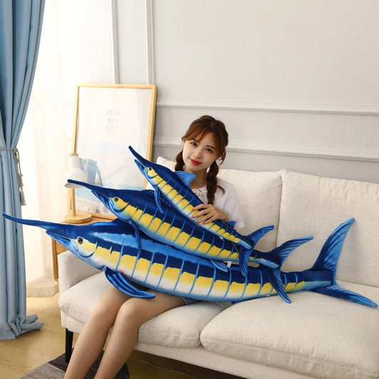 140cm Huge Simulation Bluefin Tuna Plush Toys Stuffed Soft Blue Marlin Makaira Mazara Plush Pillow Fish Toys Creative Decoration