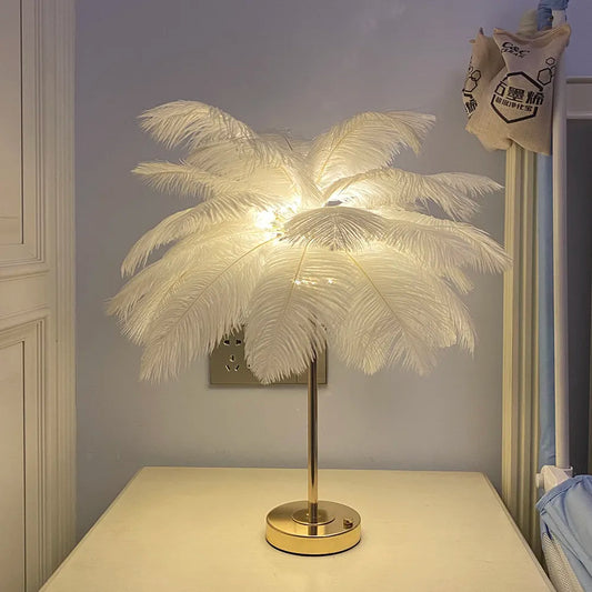 Feather Lamp For Wedding Bedroom Decoration LED Desk Lamp With Feathers USB Power/Rechargeable