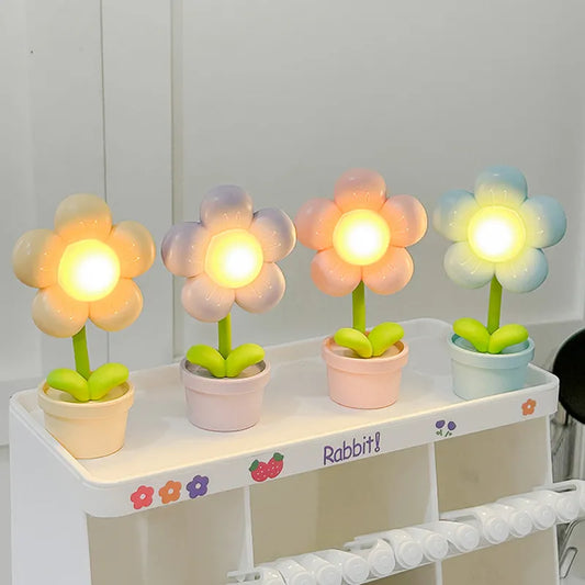 Mini LED Flower Night Light Cute Small Table Lamp