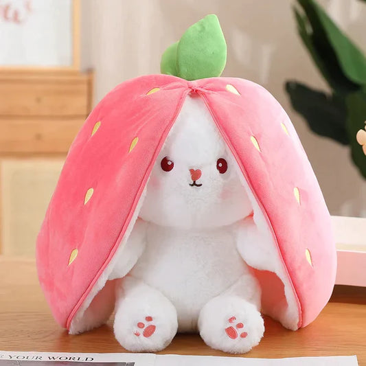 Cute Rabbit Doll Carrot Strawberry Plush Pillow Transform to Bunny