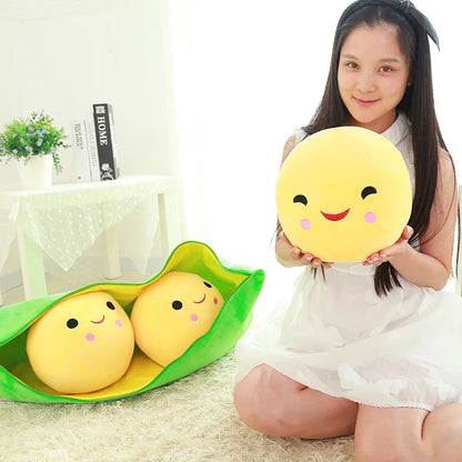 3 Peas In A Pod Plush Toy Soft Cute Stuffed Pea Pod Doll For Children Home Decor Throw Pillow Kids