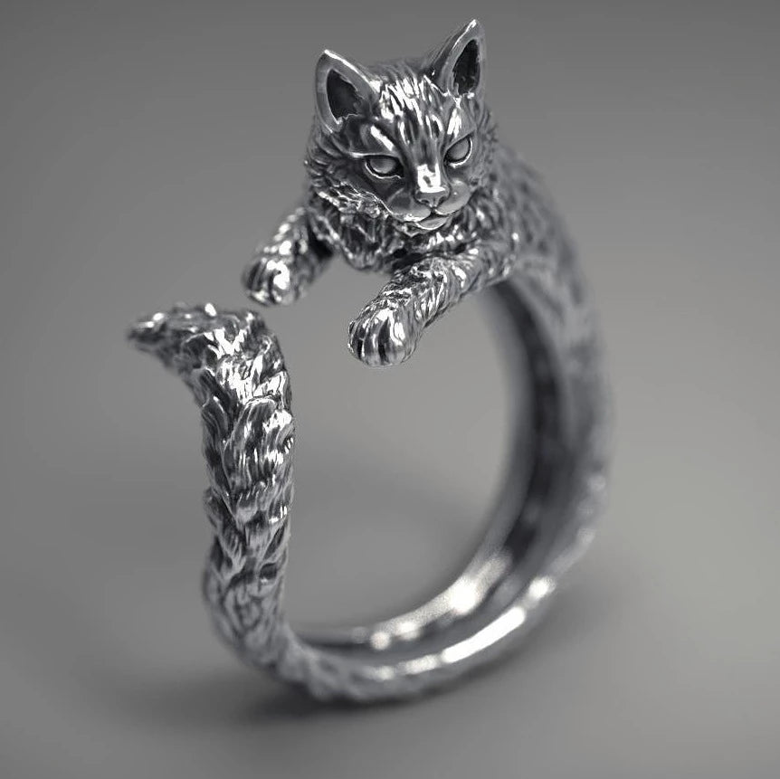 Vintage Silver Color Cat Ring for Men Women at $15.80 from OddityGate