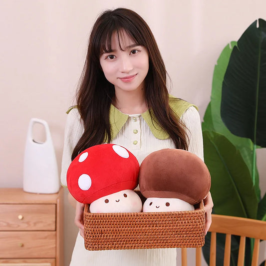 23cm Cute Simulated Mushroom Plush Toy Stuffed Soft Lifelike Plant Kawaii Shiitake Mushroom Doll Toys for Kids